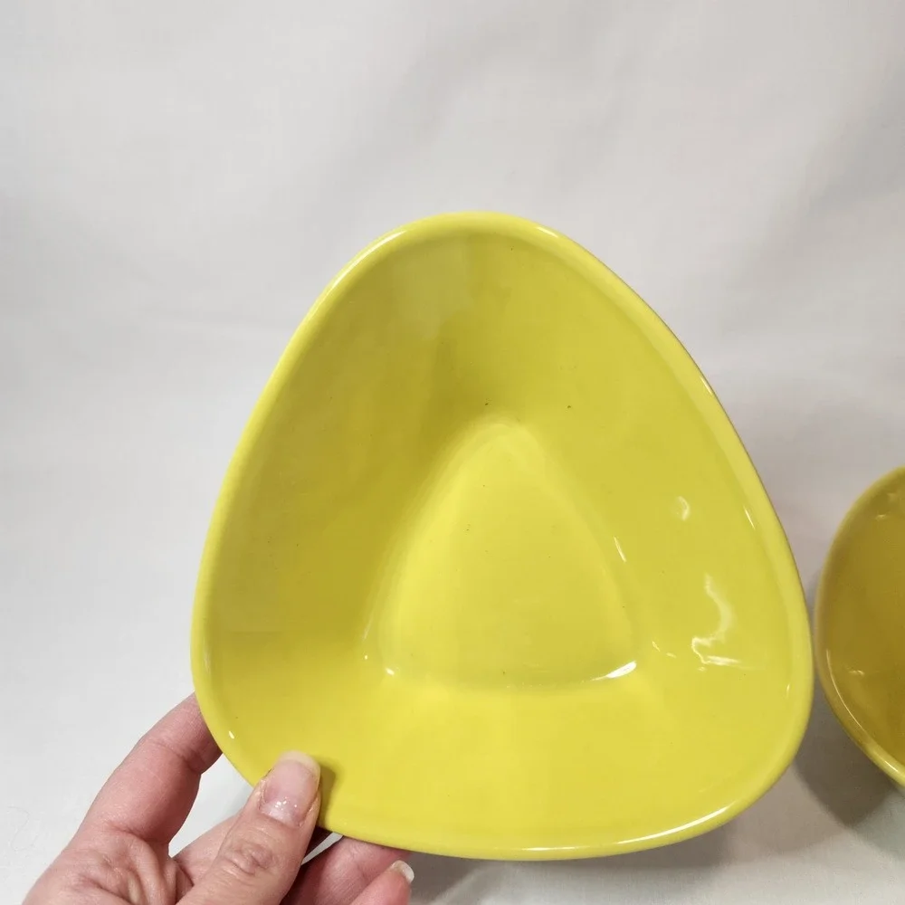Set of 2 Crate & Barrel Triangle Cereal Soup Bowls Ceramic Yellow Green Portugal